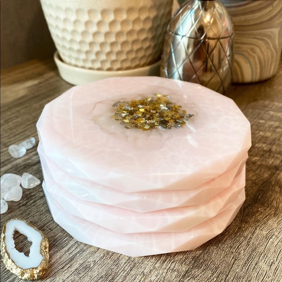 Diamond edge coasters, resin, rose quartz - Picture 5 of 7